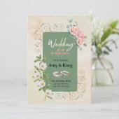 Botanisch groen wit waterverf bloemenbruiloft kaart (Staand voorkant)