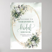 Botanisch groen witte bruiloftsdouche welkomstbord poster (Voorkant)