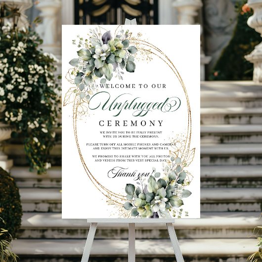 Botanisch groen witte unplugged ceremonie bruiloft poster