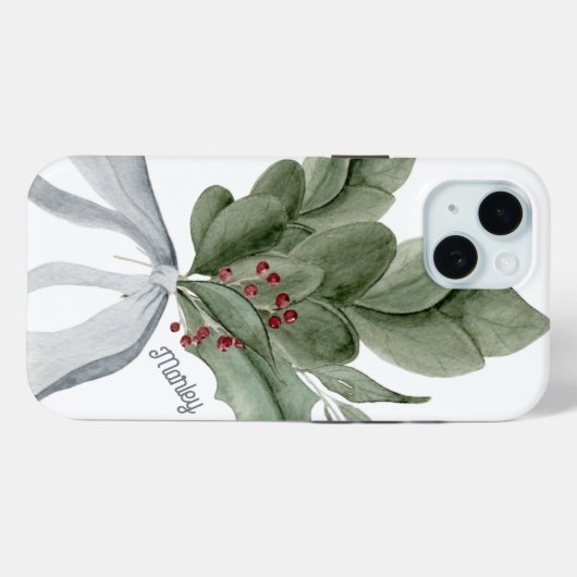 Botanisch groen zilveren lint gepersonaliseerd Case-Mate iPhone case (Achterkant (horizontaal))