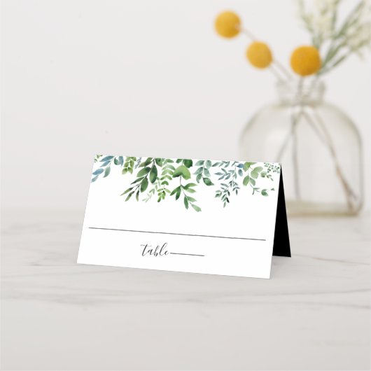 Botanisch groen zwart bruiloft plaatskaartje (Voorkant)