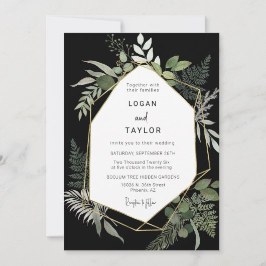 Botanisch groen Zwart Goud Lijst QR Code Foto Kaart (Voorkant)