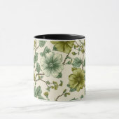 Botanisch groene bloemcrème bloempatroon mok (Midden)