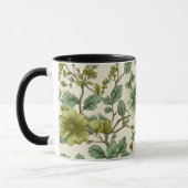 Botanisch groene bloemcrème bloempatroon mok (Links)