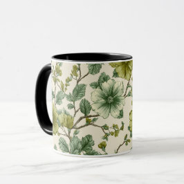 Botanisch groene bloemcrème bloempatroon mok