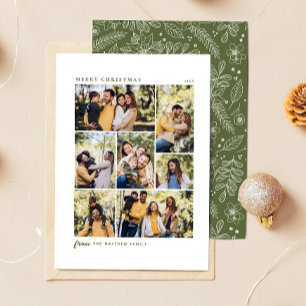 Botanisch groene kerst familie 7 foto collage feestdagenkaart