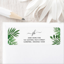 Botanisch Groene Monogram Retouradreslabel Etiket