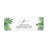 Botanisch Groene Monogram Retouradreslabel Etiket (Voorkant)