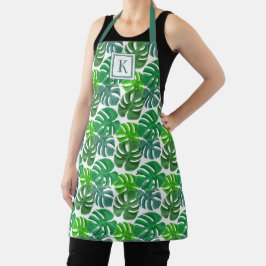Botanisch groene palmbladeren monogram schort