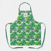 Botanisch groene palmbladeren monogram schort (Voorkant)