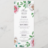 Botanisch groene roze bloemen bruiloftsmenu menu (Voorkant)
