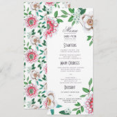 Botanisch groene roze bloemen bruiloftsmenu menu (Voorkant / Achterkant)