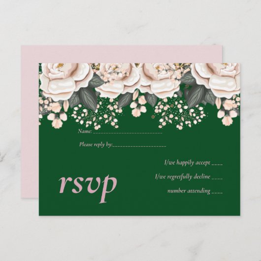 Botanisch groene roze bloemige trouwbudget uitnodiging briefkaart (Voorkant / Achterkant)