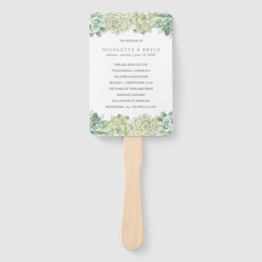 Botanisch groene vetplanten huwelijksprogramma handwaaier (Voorkant)