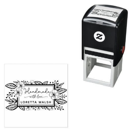 Botanisch handgetekend frame handgemaakt met liefd zelfinktende stempel (In situ)