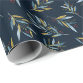 Botanisch Herhalingspatroon van twijgen met goud Cadeaupapier (Rol Hoek)