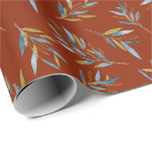 Botanisch Herhalingspatroon van twijgen met goud Cadeaupapier (Rol Hoek)