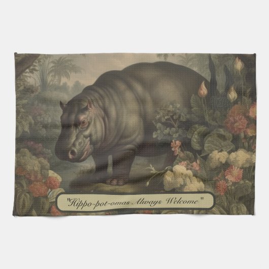 Botanisch Hippo, aanpasbaar Theedoek (Horizontaal)