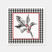 Botanisch Holly Black en White-kerstpapier Servet (Voorkant)