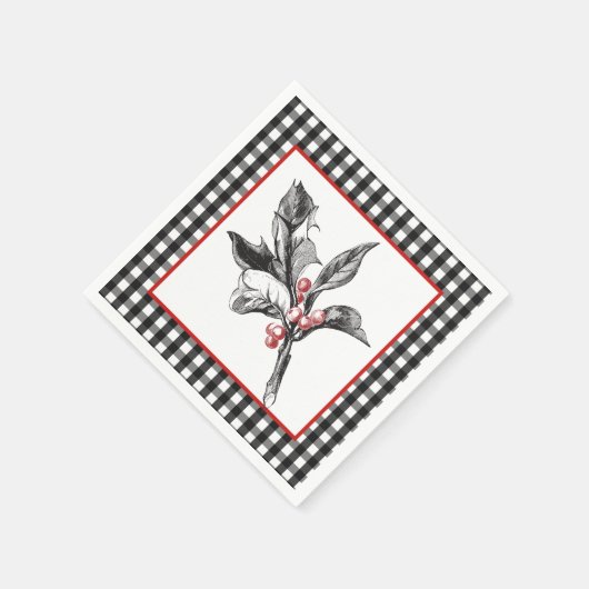 Botanisch Holly Black en White-kerstpapier Servet (Hoek)