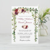 Botanisch hout Bourgogne Floral bruiloft B Kaart (Staand voorkant)