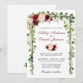 Botanisch hout Bourgogne Floral bruiloft B Kaart (Voorkant / Achterkant)