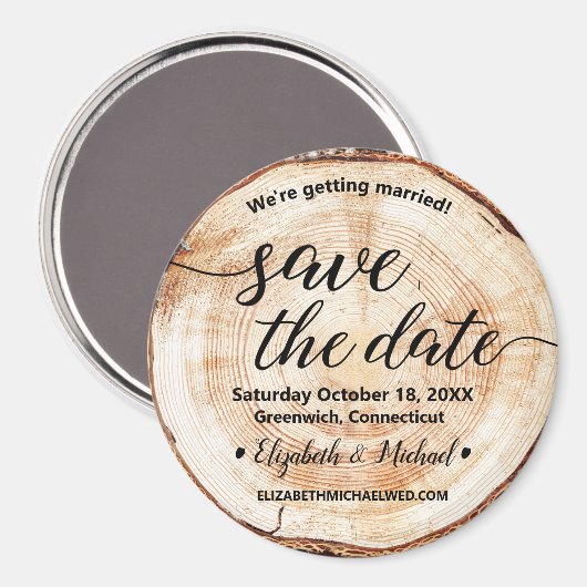 Botanisch hout snijden Bespaar de datum Rustic Wed Magneet (Voorkant / Achterkant)