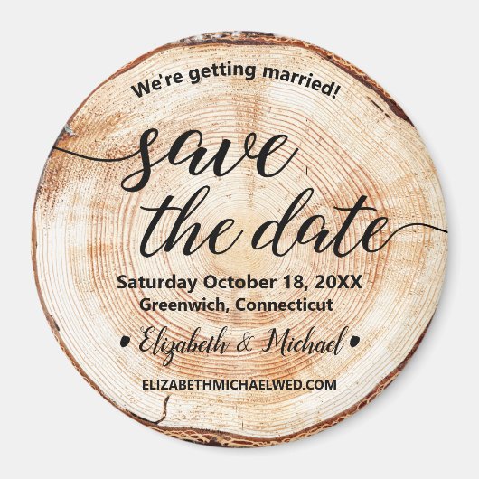 Botanisch hout snijden Bespaar de datum Rustic Wed Magneet (Voorkant)