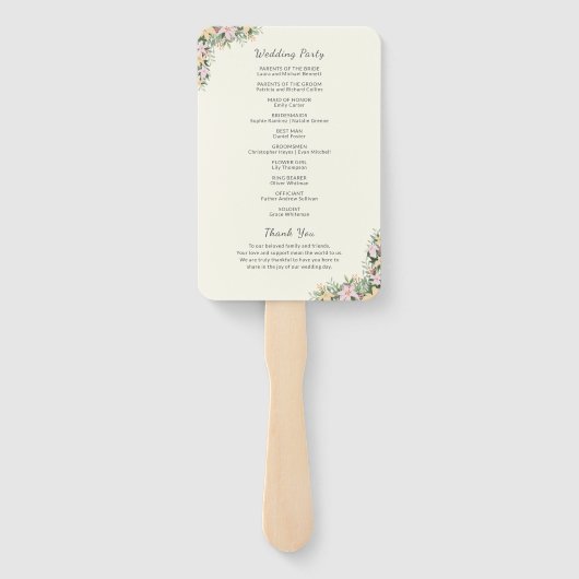 Botanisch huwelijksprogramma handwaaier (Achterkant)