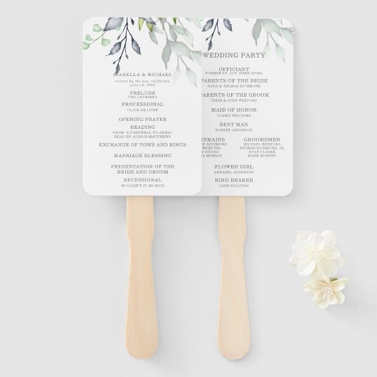 Botanisch huwelijksprogramma handwaaier (Voorkant en achterkant)