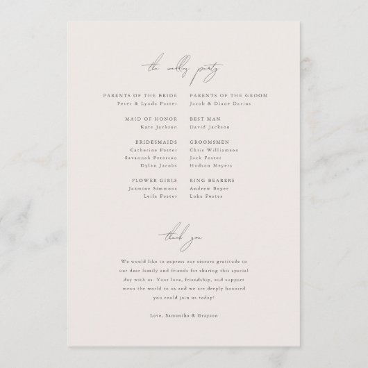 Botanisch huwelijksprogramma programmakaart (Achterkant)