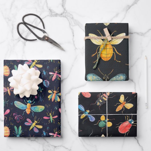 Botanisch Insect Collectie Krijt Tekenpatroon Inpakpapier Vel (Voorkant)