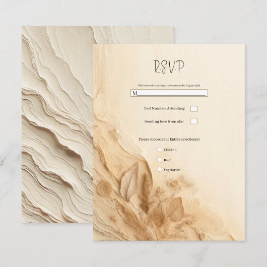 Botanisch Ivoorkleurig Boheems Textuur RSVP Kaart (Voorkant / Achterkant)