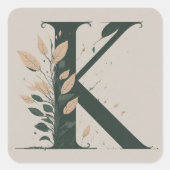 Botanisch K-monogram Vierkante Sticker (Voorkant)