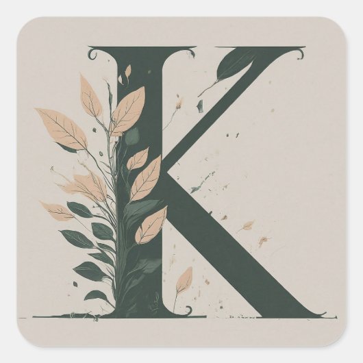 Botanisch K-monogram Vierkante Sticker (Voorkant)