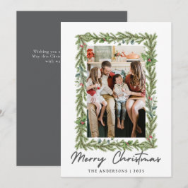 Botanisch kader Kerstmis | Elegante familie 1 foto Feestdagenkaart