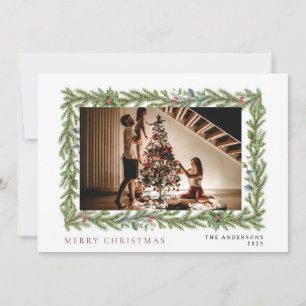 Botanisch kader Kerstmis   Elegante familie 1 foto Feestdagenkaart
