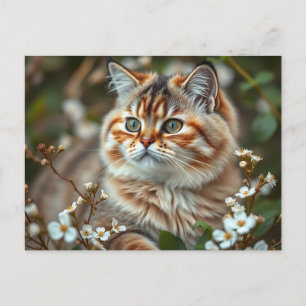 Botanisch kattenportret met delicate bloemen briefkaart