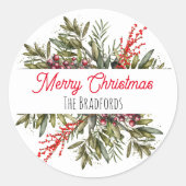 Botanisch Kerstblad Ronde Sticker (Voorkant)