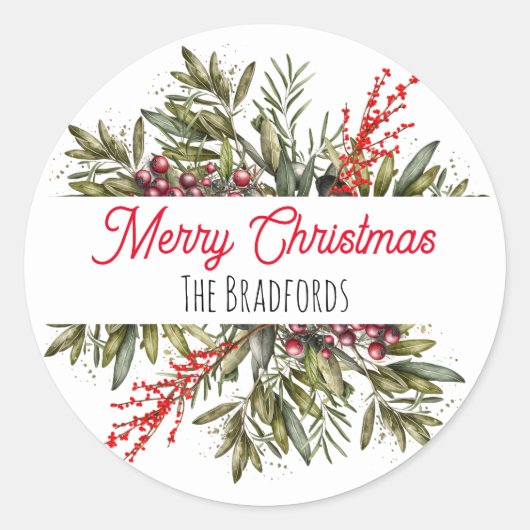 Botanisch Kerstblad Ronde Sticker (Voorkant)