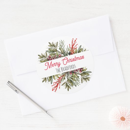  Botanisch Kerstblad Ronde Sticker (Envelop)