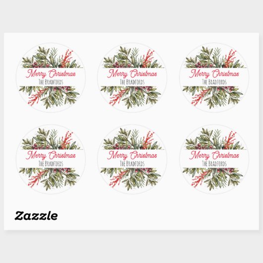  Botanisch Kerstblad Ronde Sticker (Vel)
