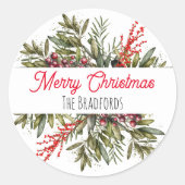  Botanisch Kerstblad Ronde Sticker (Voorkant)