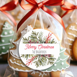 Botanisch Kerstblad Ronde Sticker