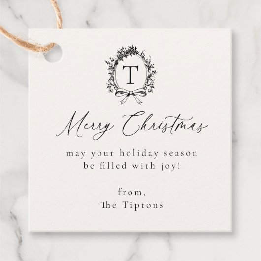 botanisch kerstmonogram bedankjes labels (Voorkant)