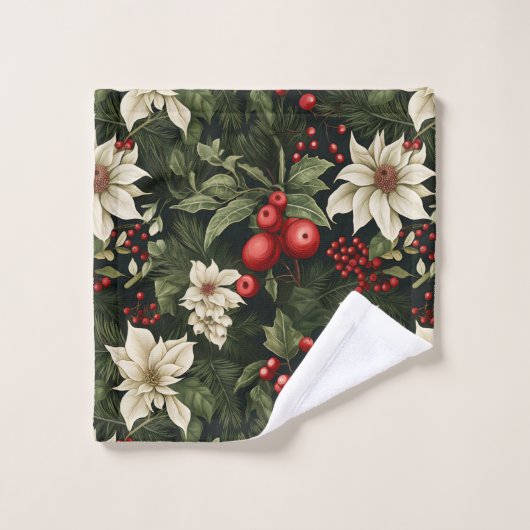 Botanisch Kerstpatroon Bad Handdoek (Wasdoekje)