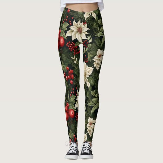 Botanisch Kerstpatroon Leggings (Voorkant)
