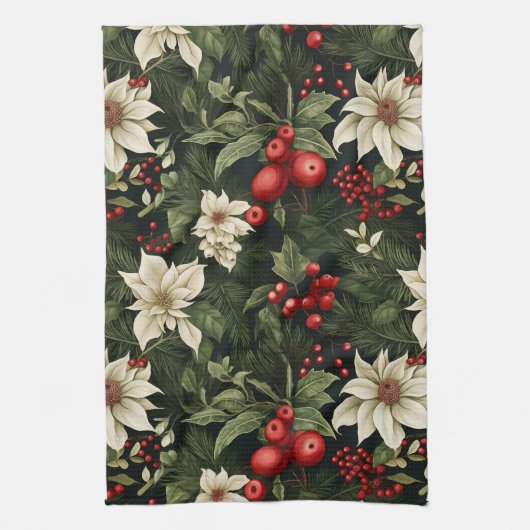 Botanisch Kerstpatroon Theedoek (Verticaal)