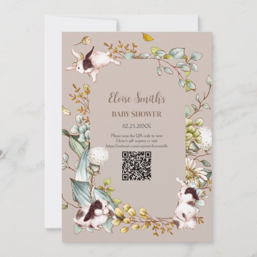 botanisch konijnenkonijn Baby shower QR Kaart (Achterkant)