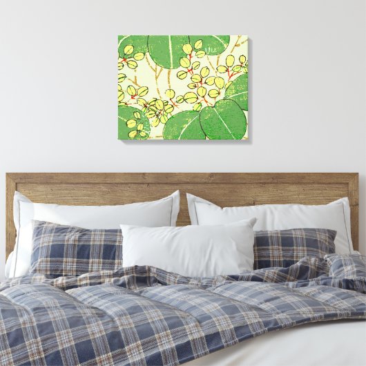 Botanisch kunstpatroon van Japans leder Canvas Afdruk (Insitu (Slaapkamer))